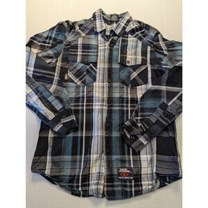 VTG No Fear Men's Small Plaid Shirt Button Long Sleeve Y2K